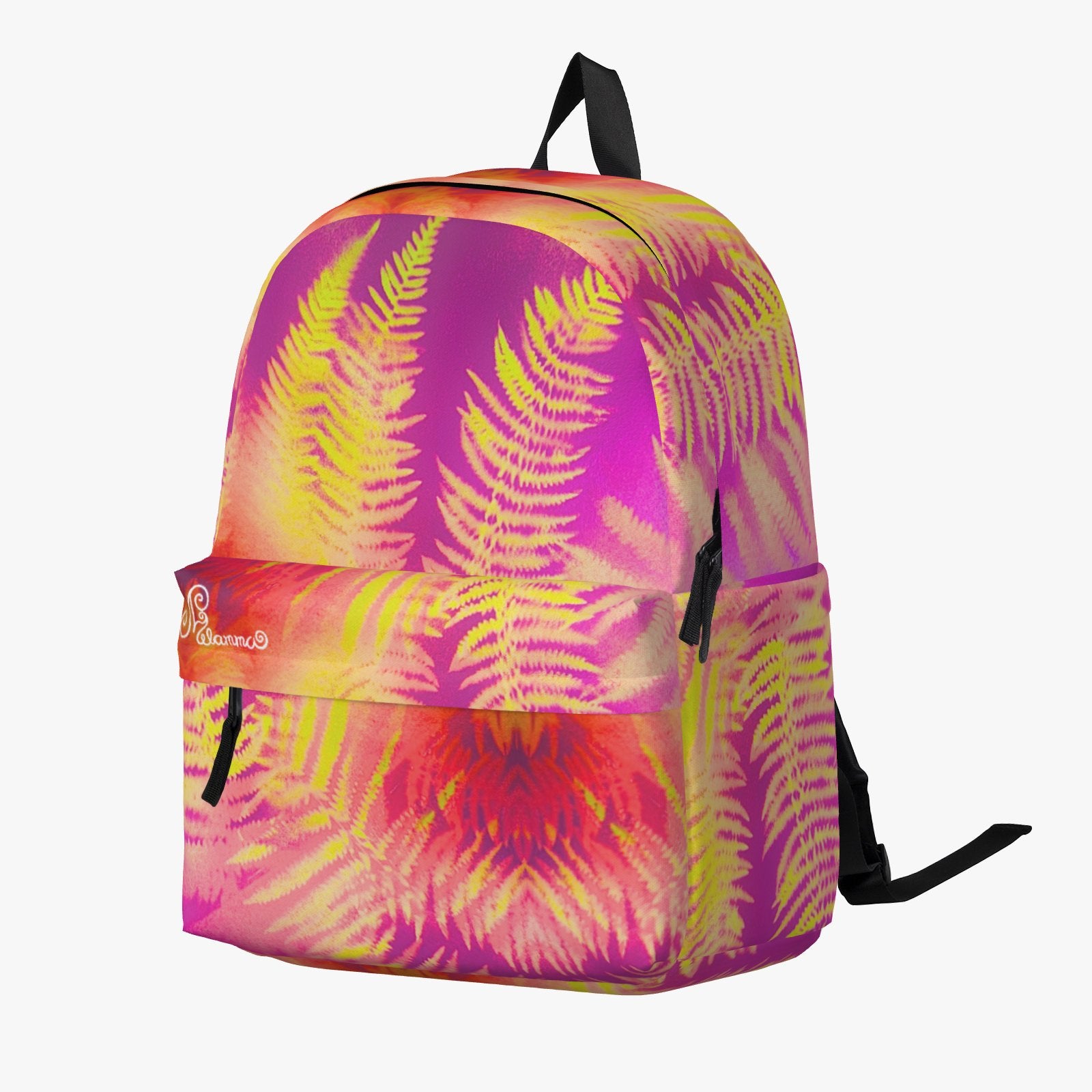 Melammu fern spray art backpack red yellow purple and orange wearable art
