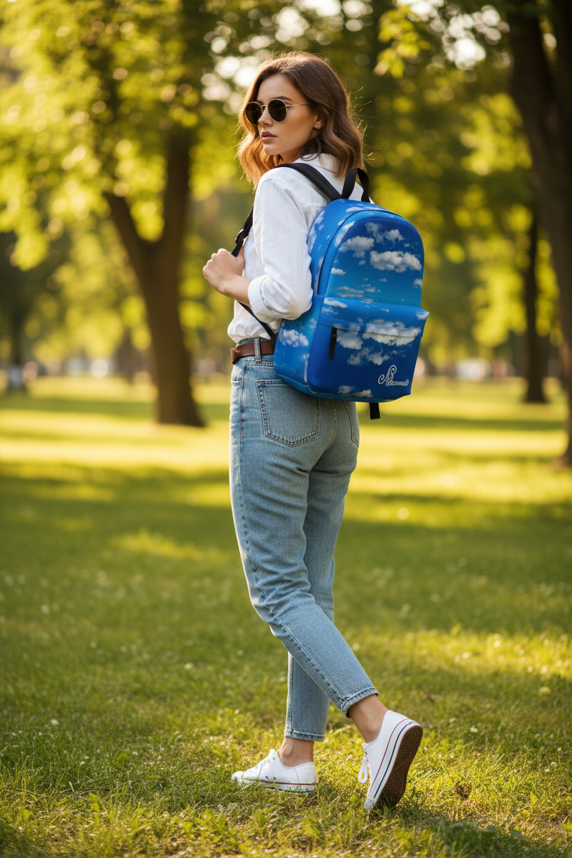 Cloud print backpack by Melammu real clouds bluesky thinking