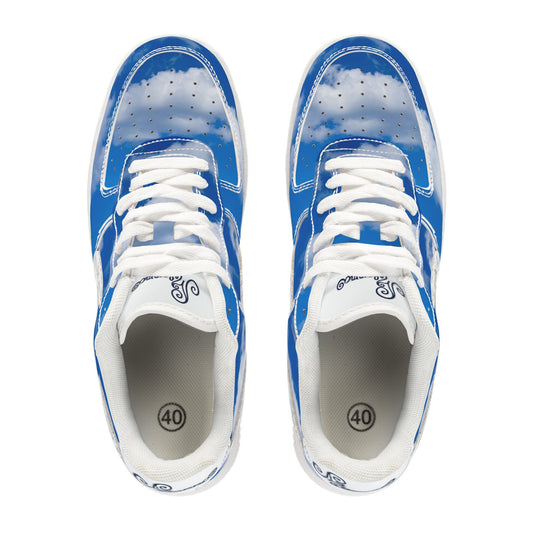 cloud print statement sneakers with a thunderbolt leaf detail and the Melammu logo philosophy walk on clouds trainers