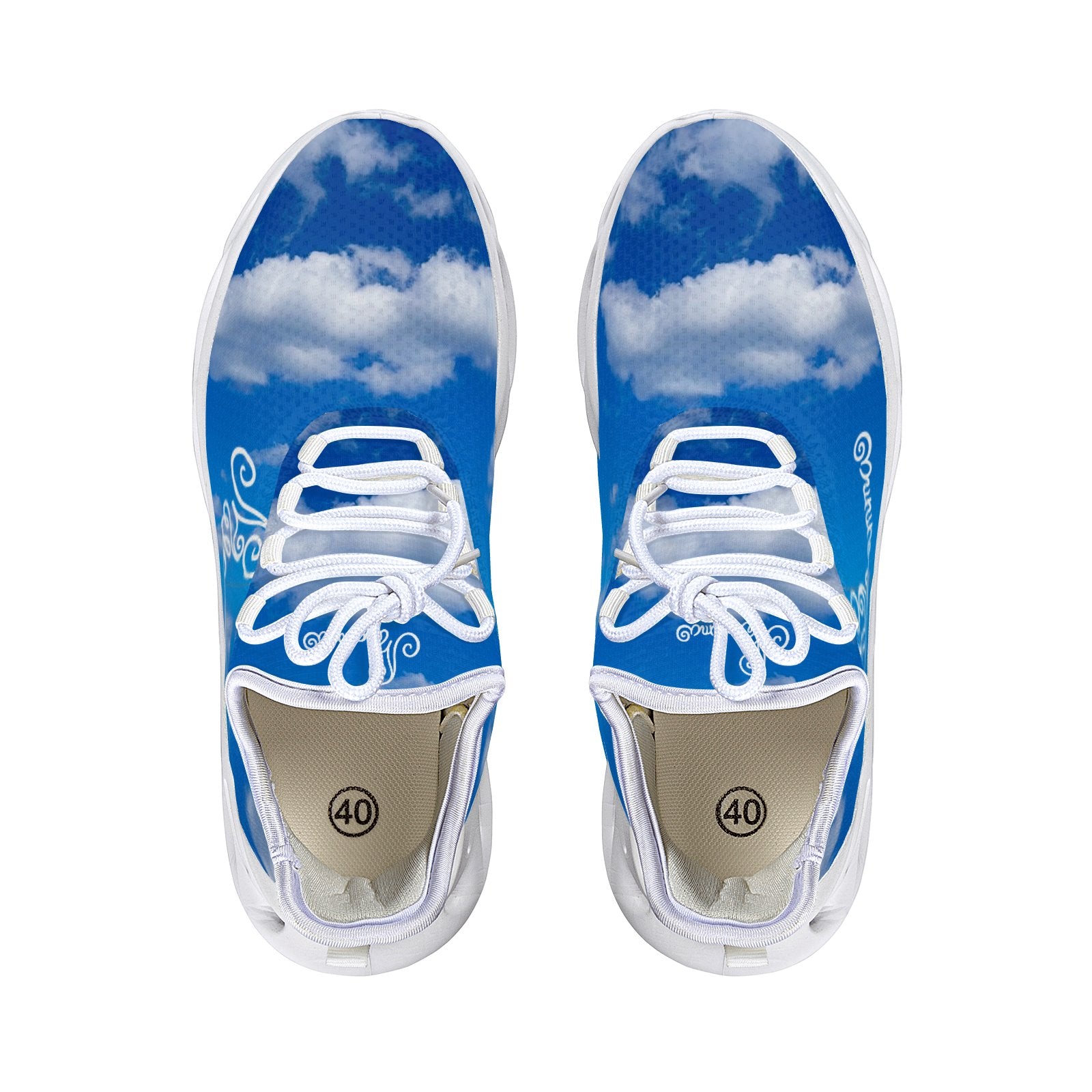 Melammu lightweight blue and white sky cloud trainers sneakers running style shoes wearable conceptual art