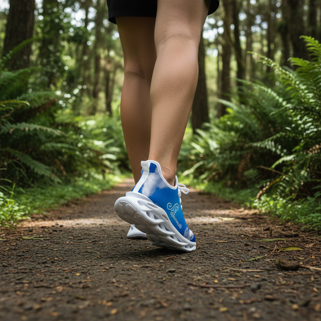 Melammu lightweight blue and white sky cloud trainers sneakers running style shoes wearable conceptual art.