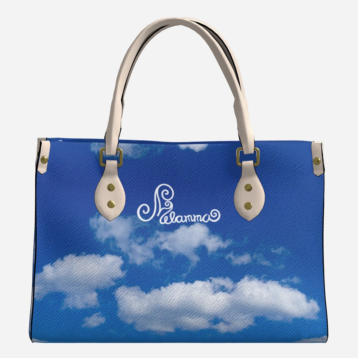 Melammu cloud print hand bag sky blue white handles rectangular variable sizes trending viral