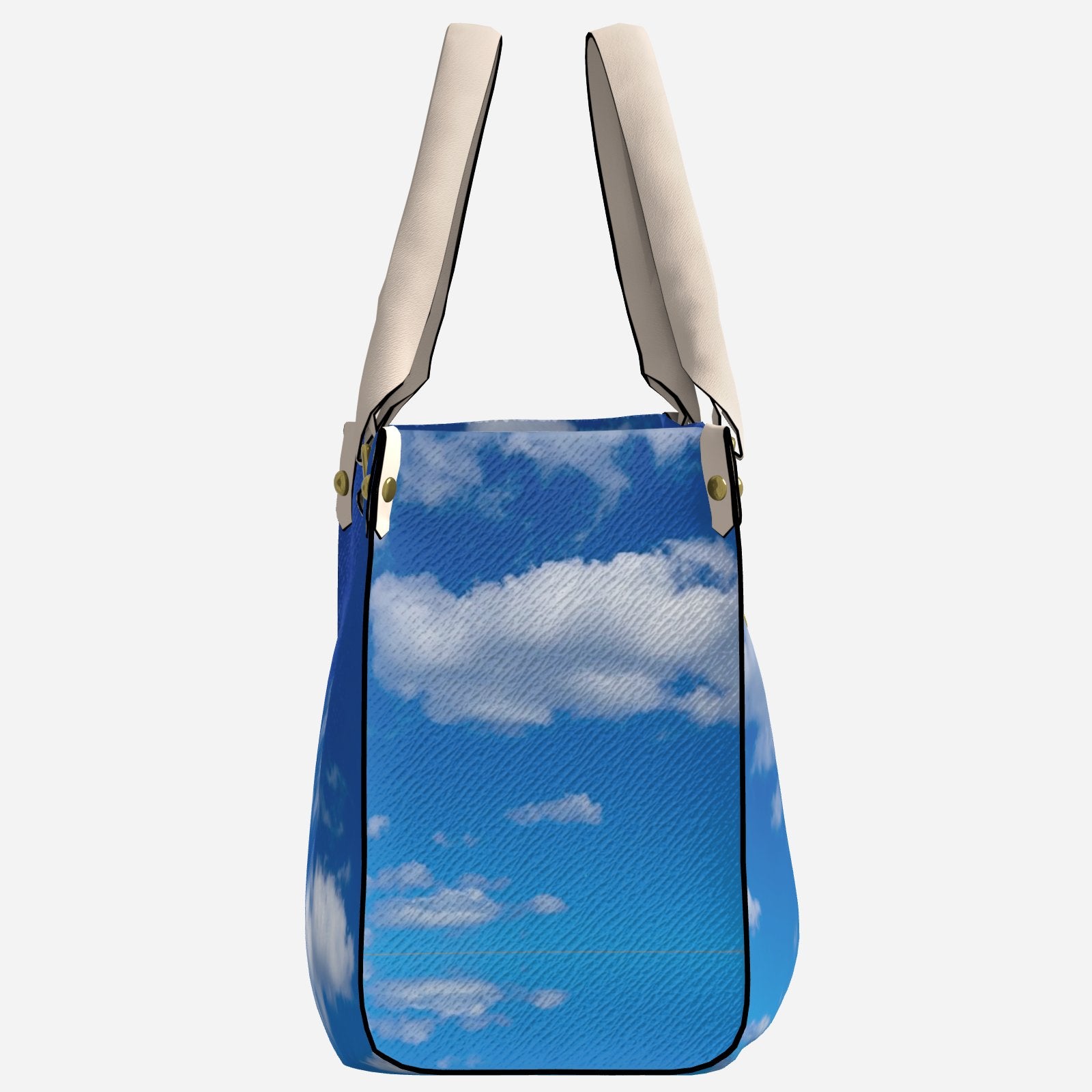 Melammu cloud print hand bag sky blue white handles rectangular variable sizes wearable art