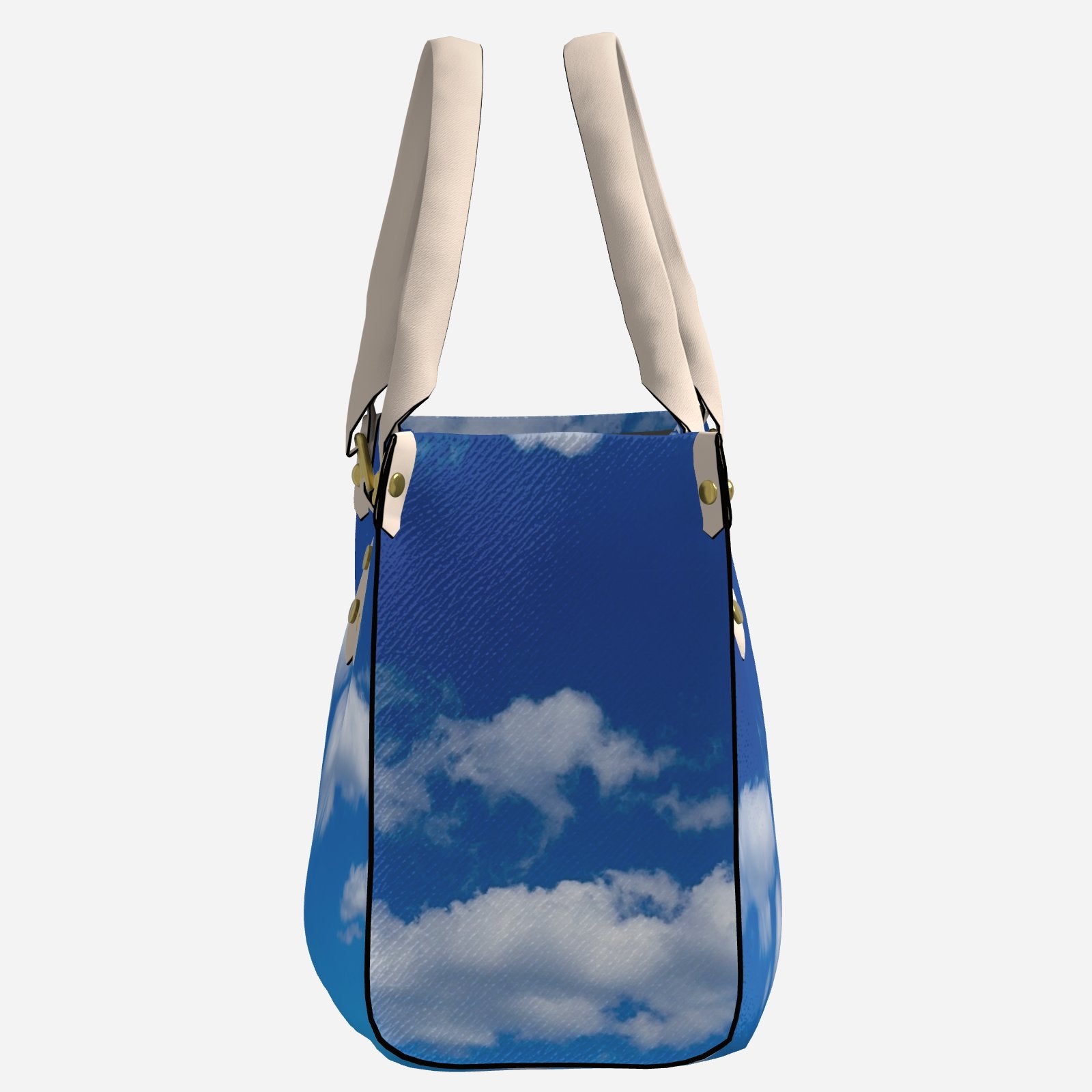 Melammu cloud print hand bag sky blue white handles rectangular variable sizes fashion artist designer