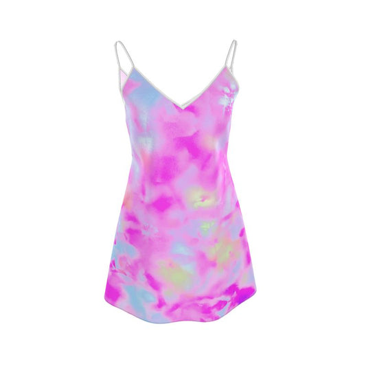 Melammu bright pink botanical Mini Slip Dress