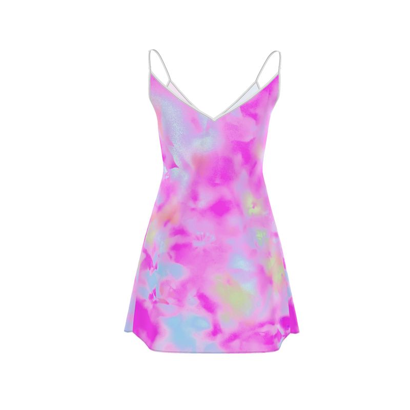 Melammu bright pink botanical Mini Slip Dress