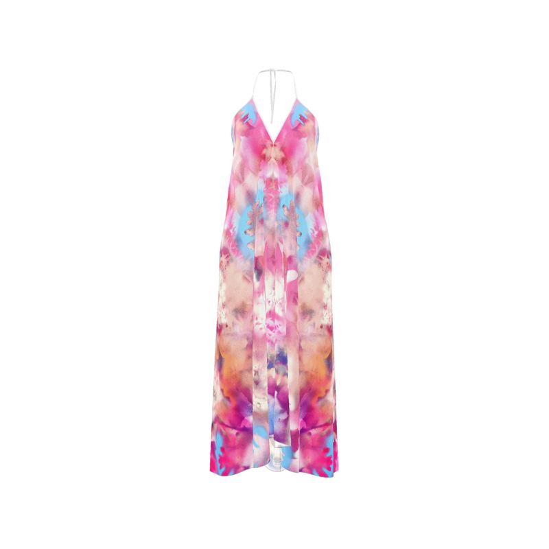 Melammu multicoloured botanical halterneck backless dress