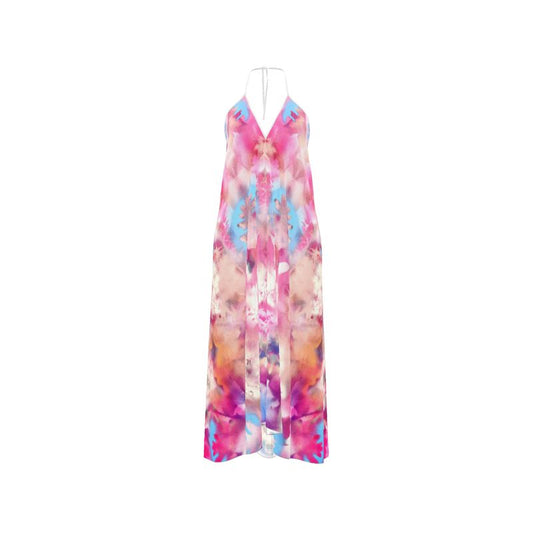 Melammu multicoloured botanical halterneck backless dress