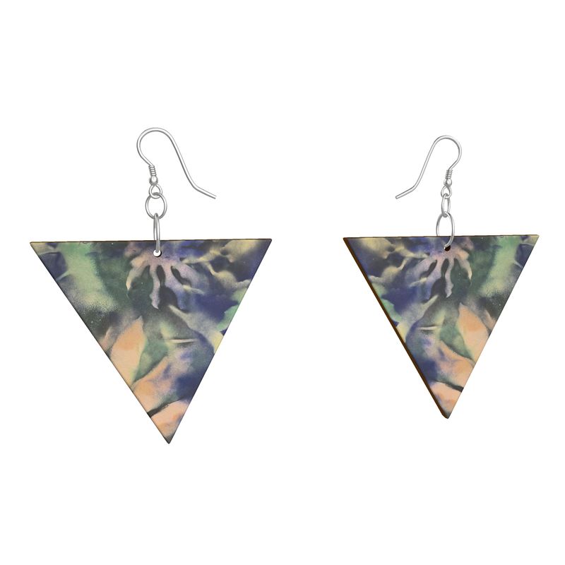 Melammu Wooden botanical triangle earrings