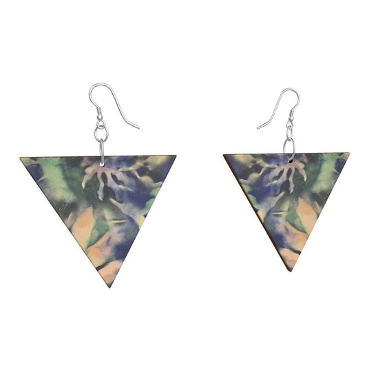 Melammu Wooden botanical triangle earrings