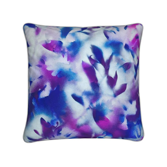 Melammu violet and dark blue botanical print cushions