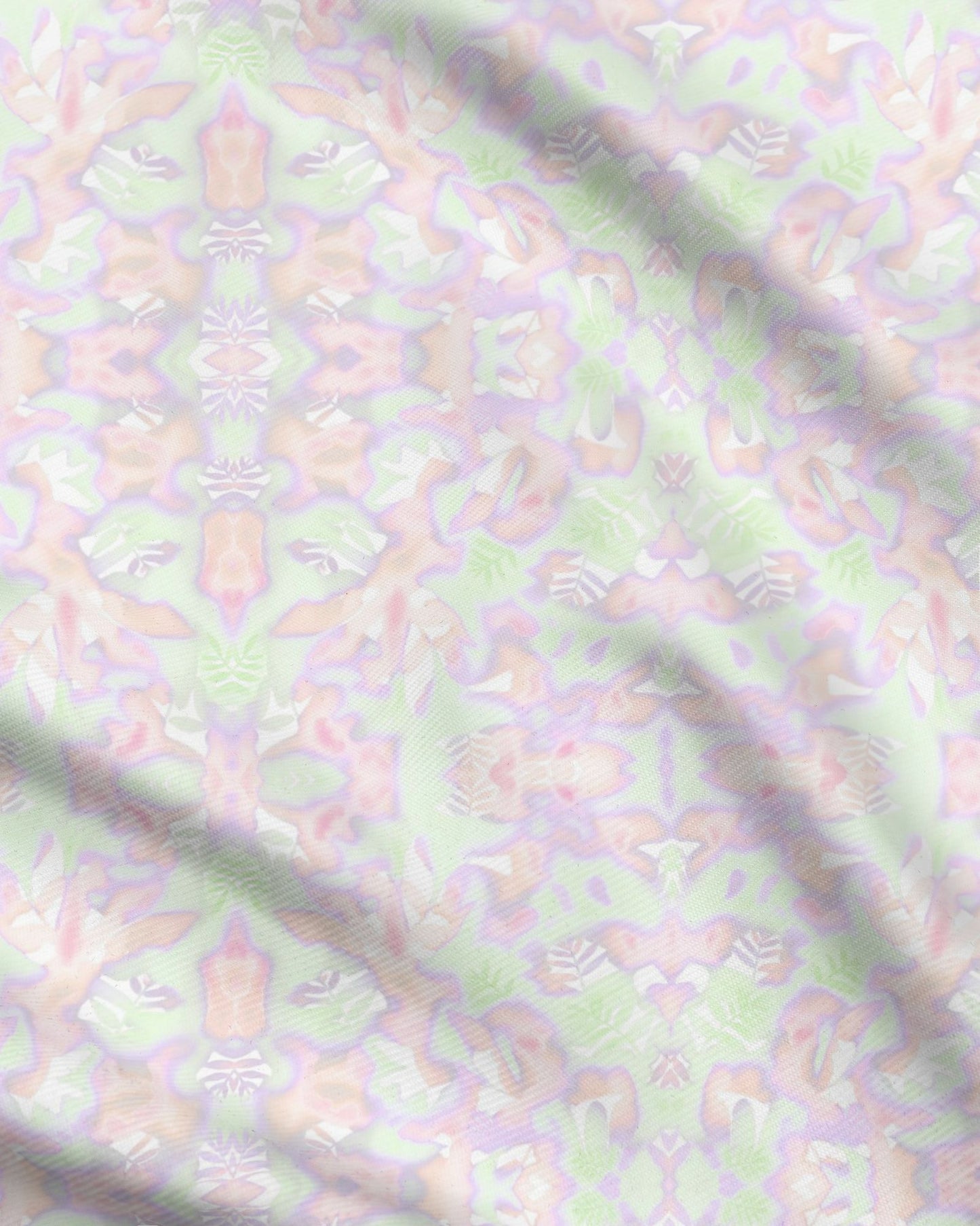 02 Melammu fabric botanical pink green and purple geometric