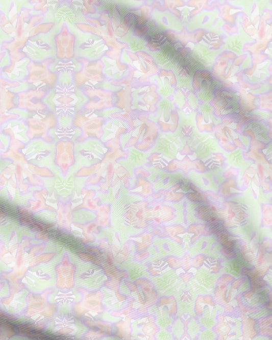 02 Melammu fabric botanical pink green and purple geometric