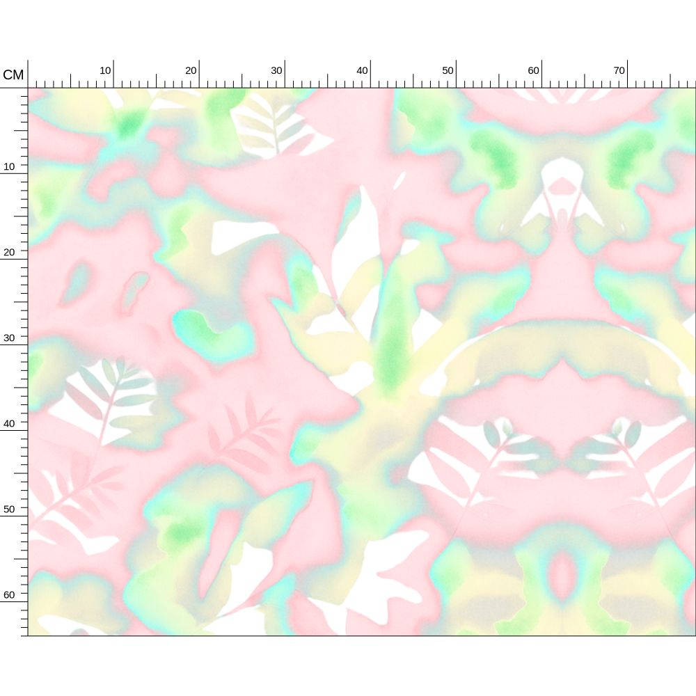 03 Melammu geometric botanical art in pink green cyan and cream