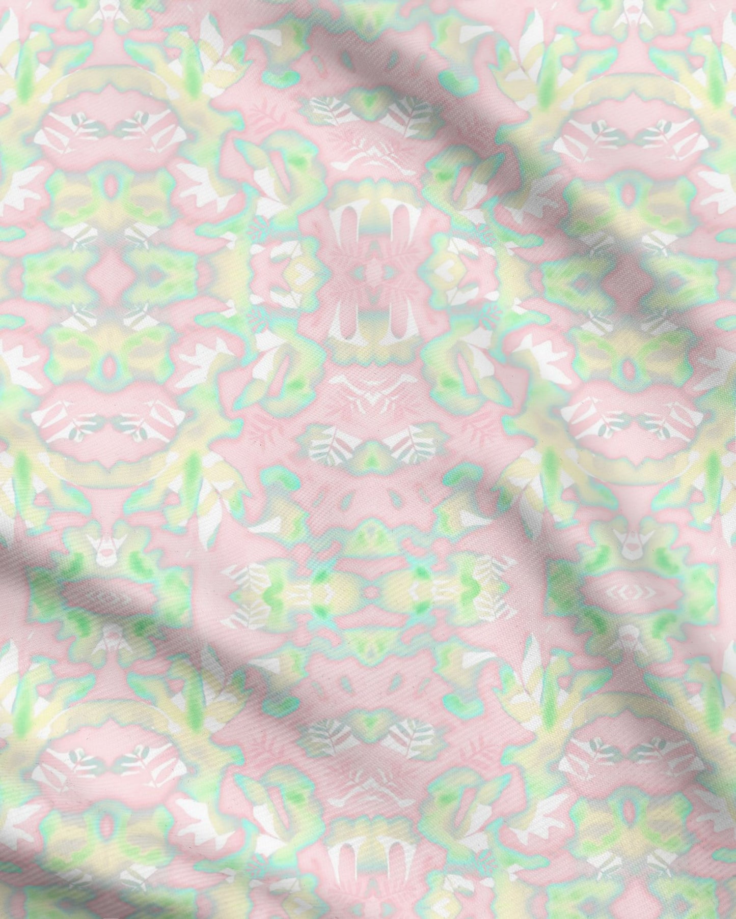 03 Melammu geometric botanical art in pink green cyan and cream