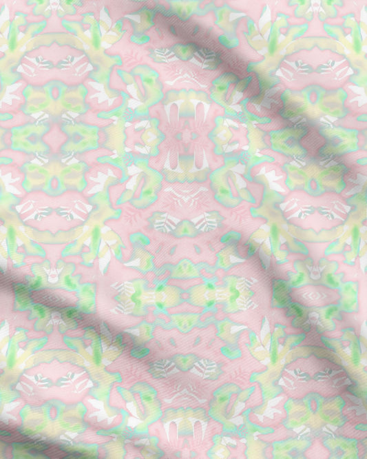 03 Melammu geometric botanical art in pink green cyan and cream