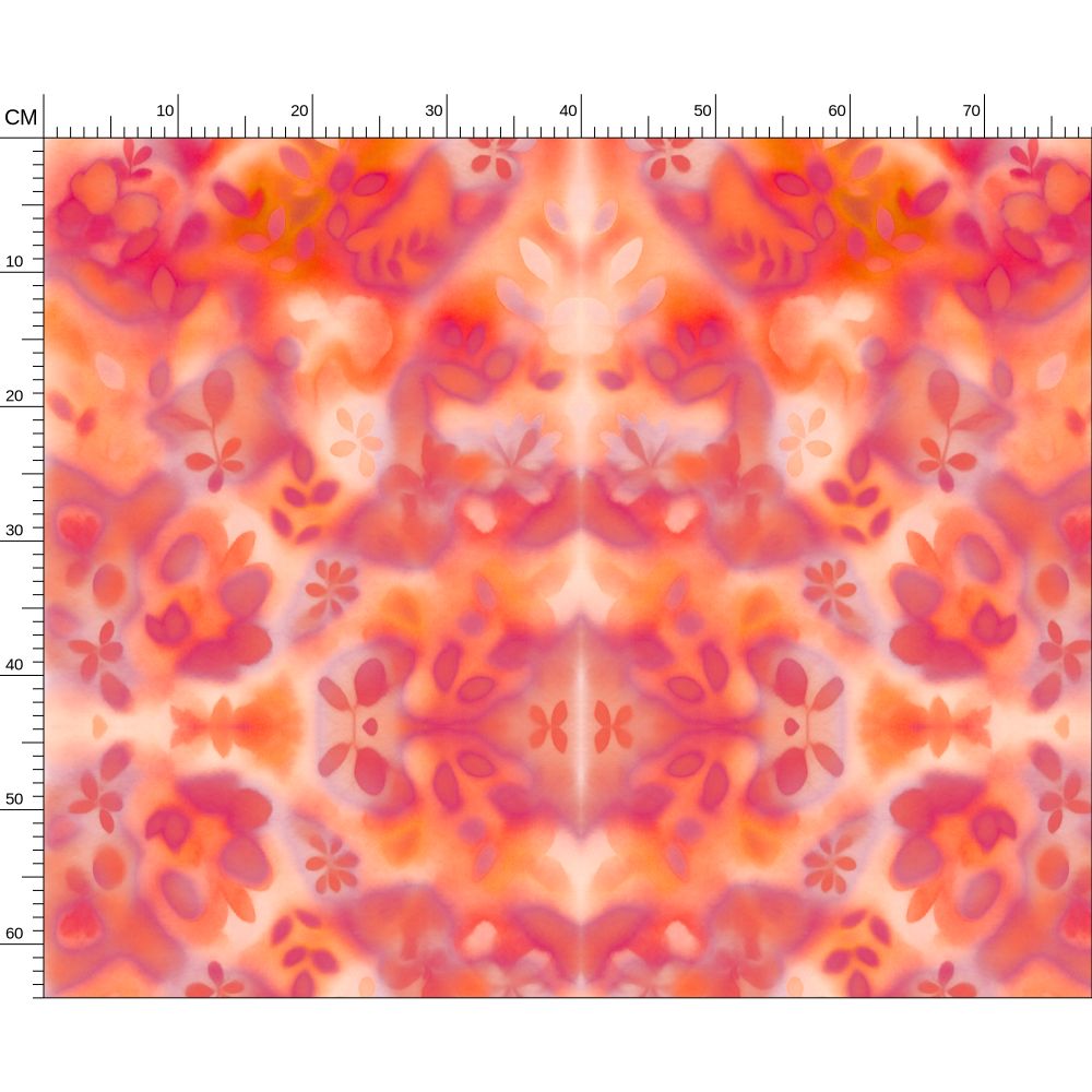 06 Melammu botanical geometric red and orange and purple fabric