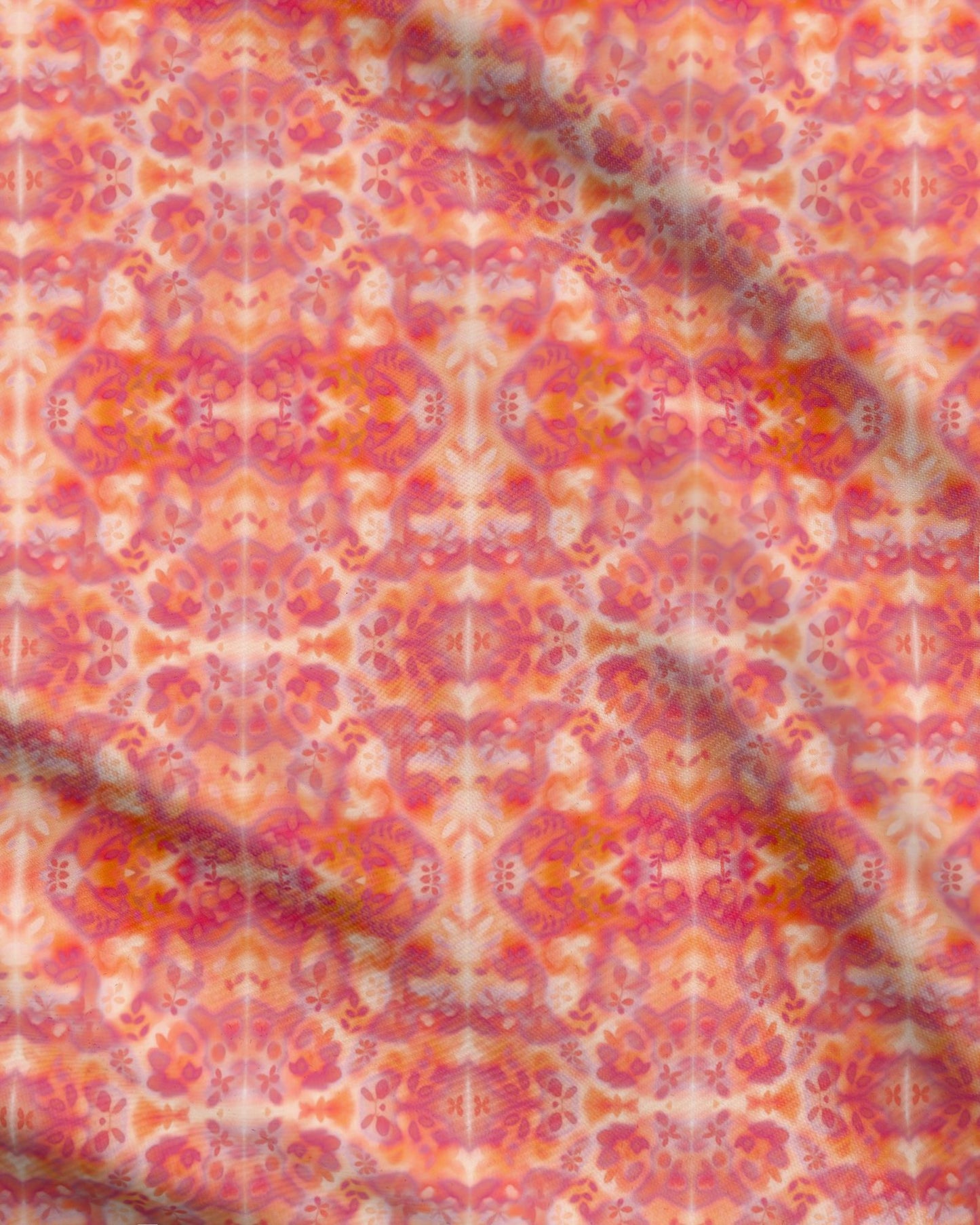 06 Melammu botanical geometric red and orange and purple fabric