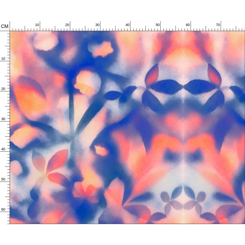 12 Melammu botanical navy and orange geometric flow fabric