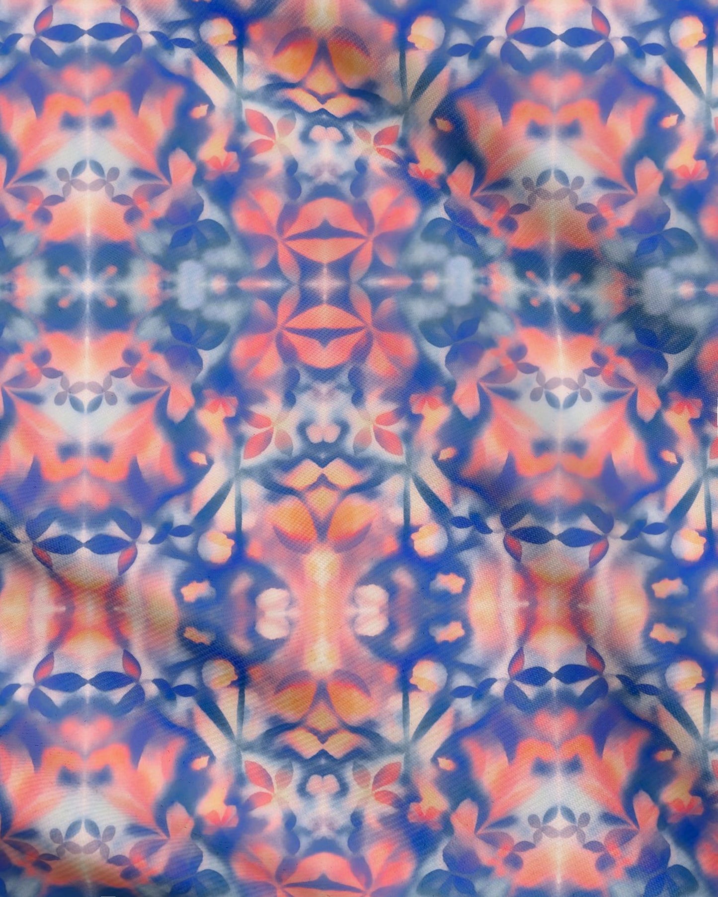 12 Melammu botanical navy and orange geometric flow fabric