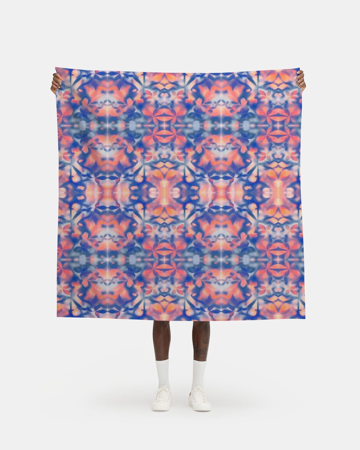 12 Melammu botanical navy and orange geometric flow fabric
