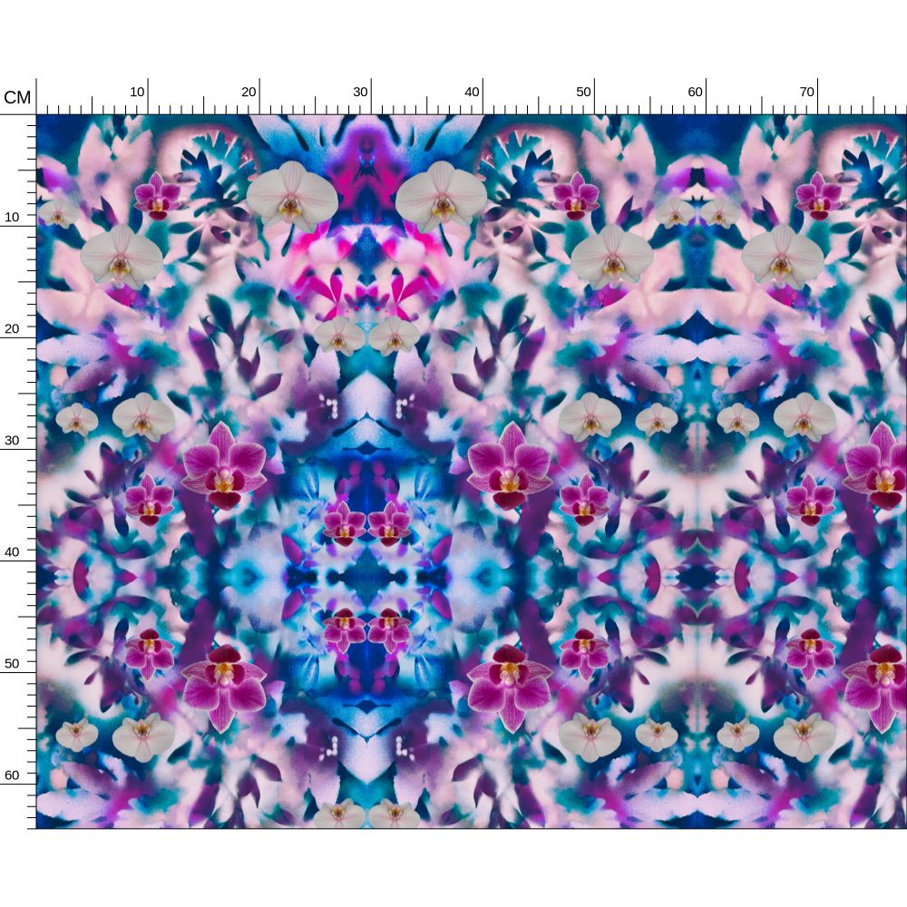 14 Melammu orchid purple pink navy and teal geometric fabric