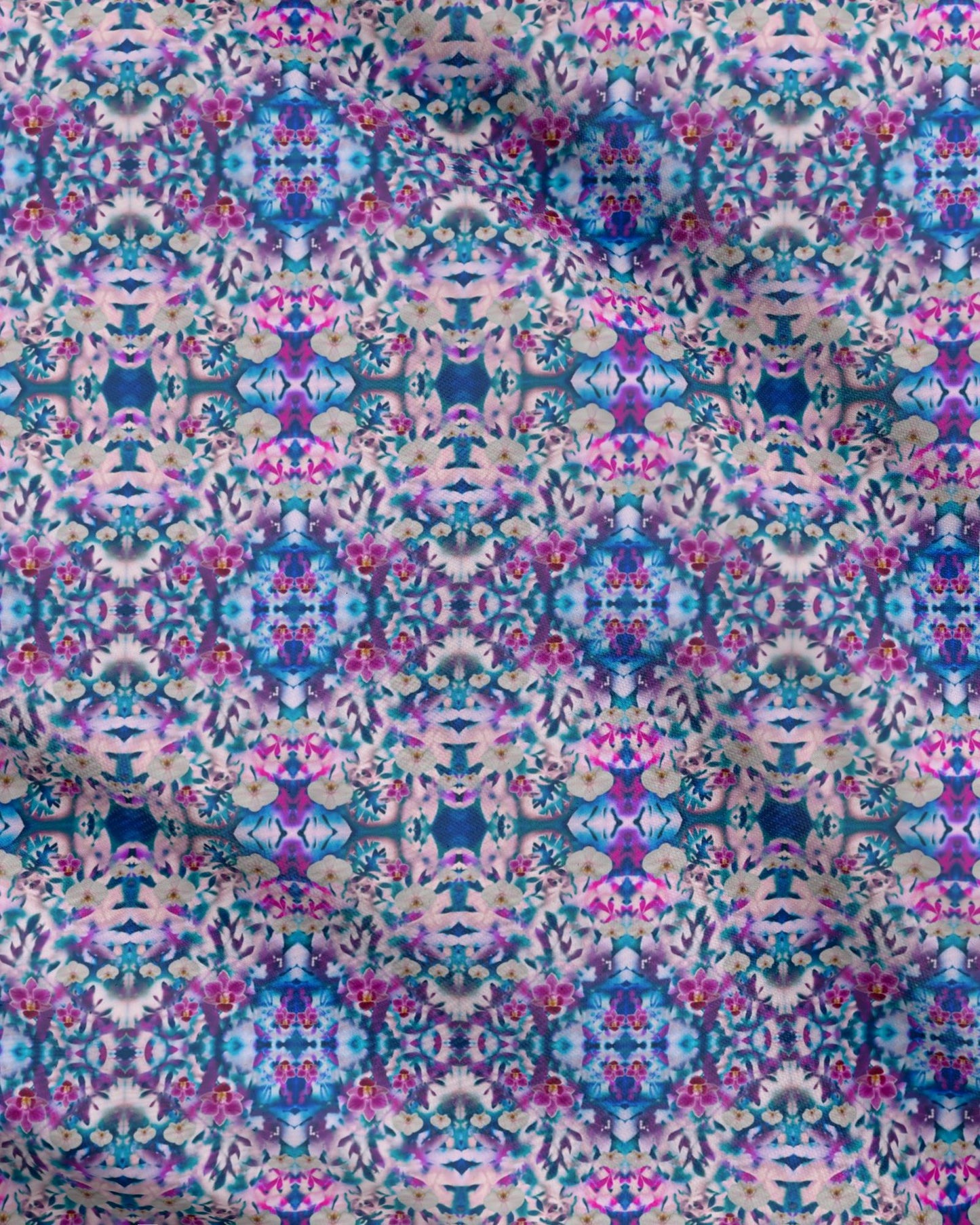 14 Melammu orchid purple pink navy and teal geometric fabric