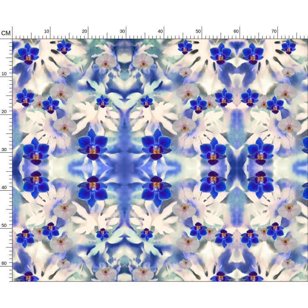 15 Melammu blue and white orchid osprey leaf geometric fabric