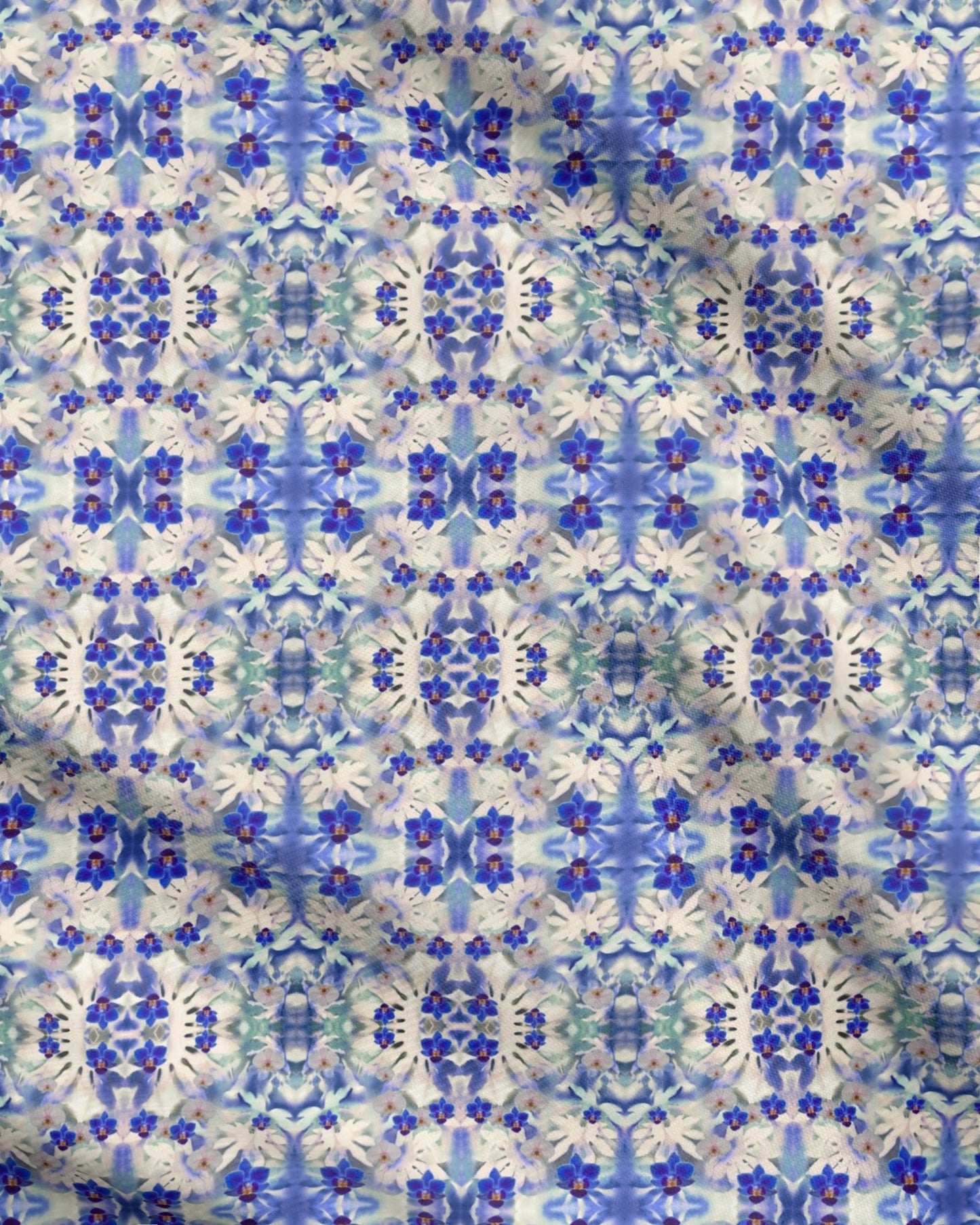 15 Melammu blue and white orchid osprey leaf geometric fabric