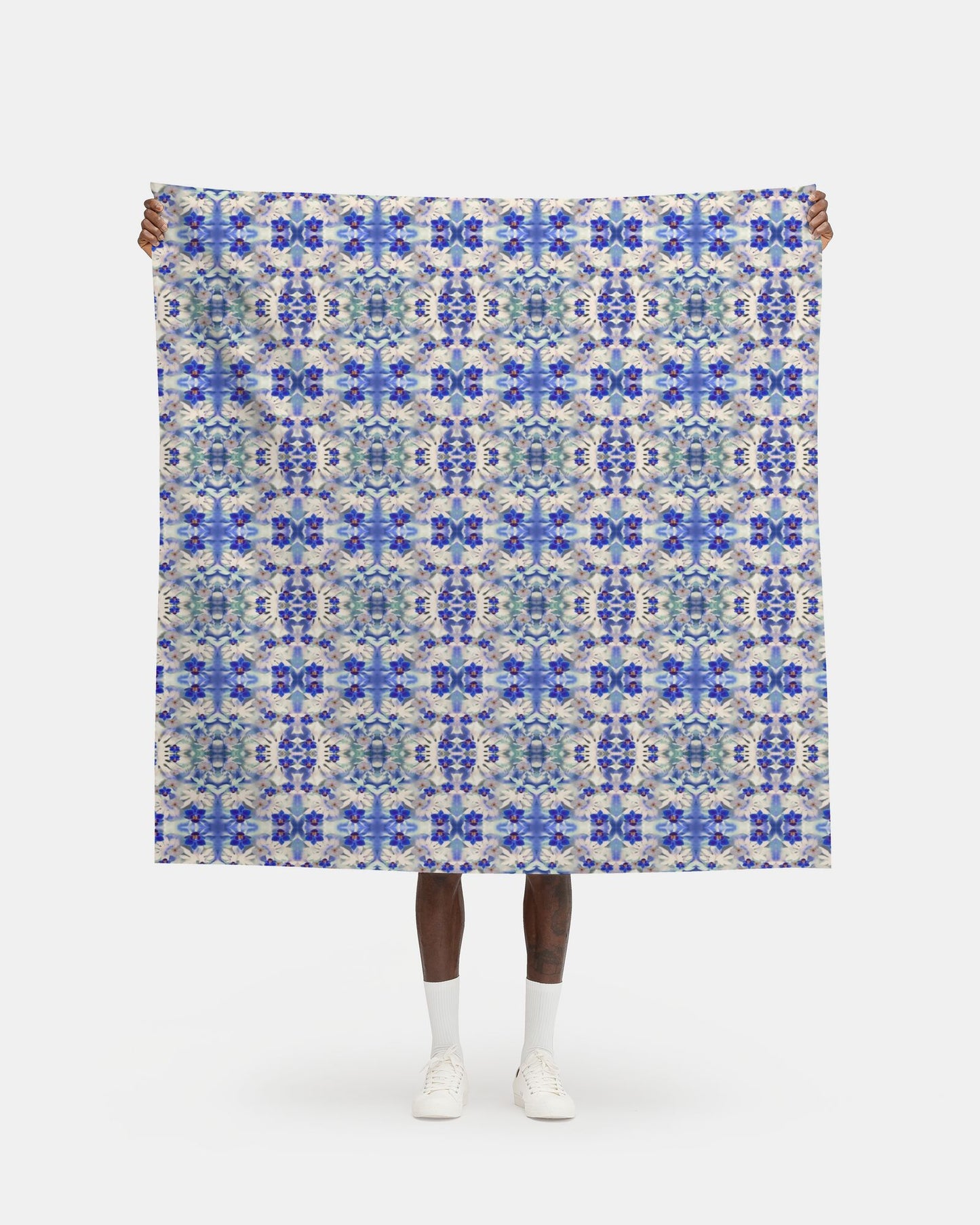 15 Melammu blue and white orchid osprey leaf geometric fabric