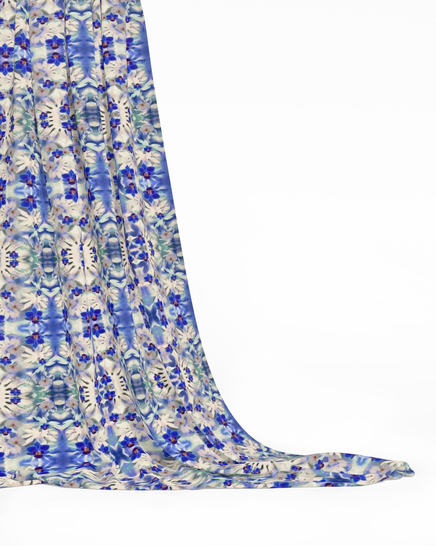 15 Melammu blue and white orchid osprey leaf geometric fabric