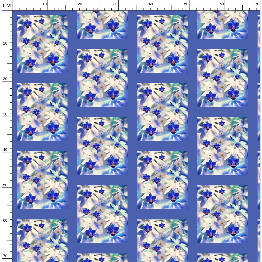 16 Melammu blue orchid on botanical print tile half drop fabric