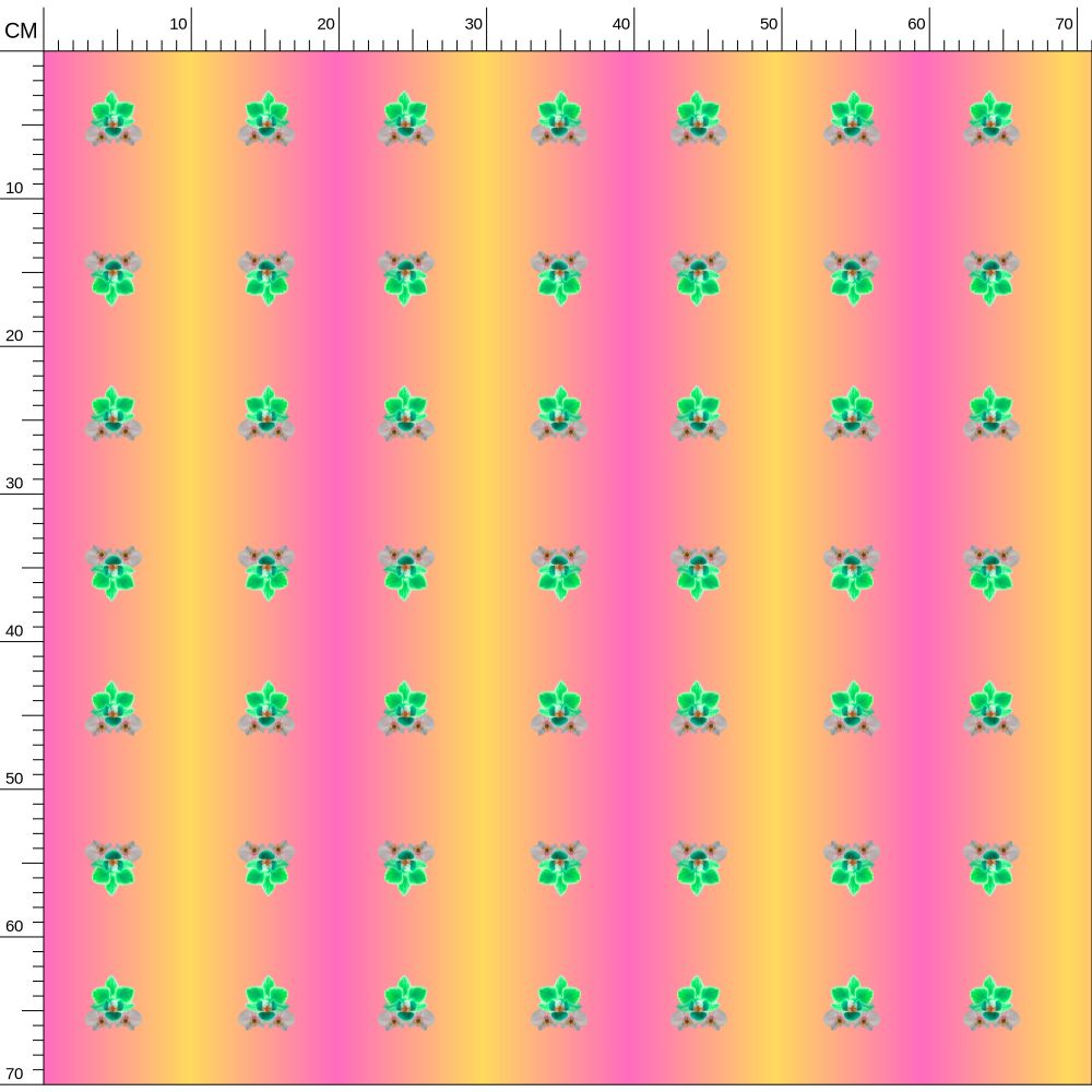 18 Melammu bright green orchid cluster on pink and yellow fabric