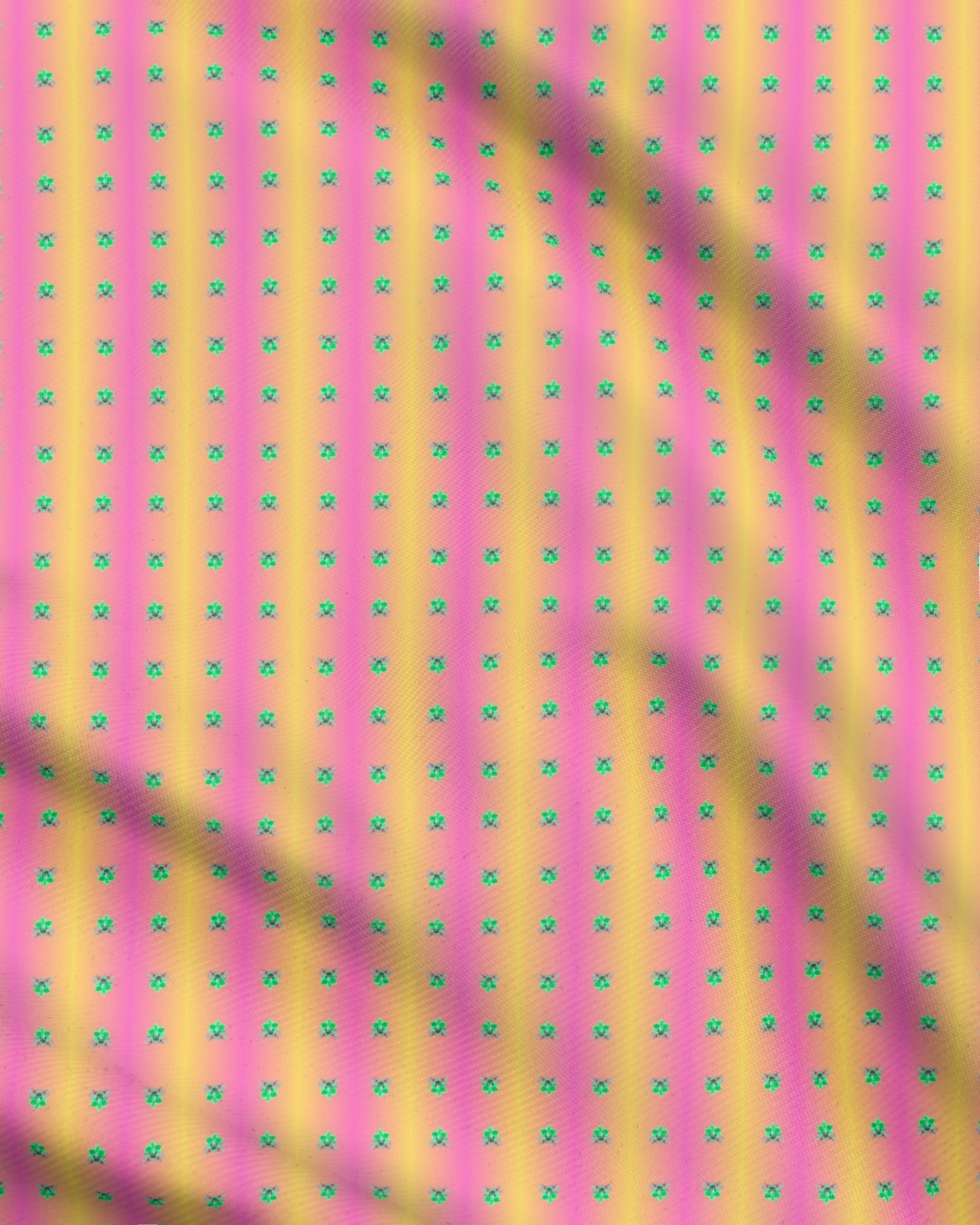 18 Melammu bright green orchid cluster on pink and yellow fabric