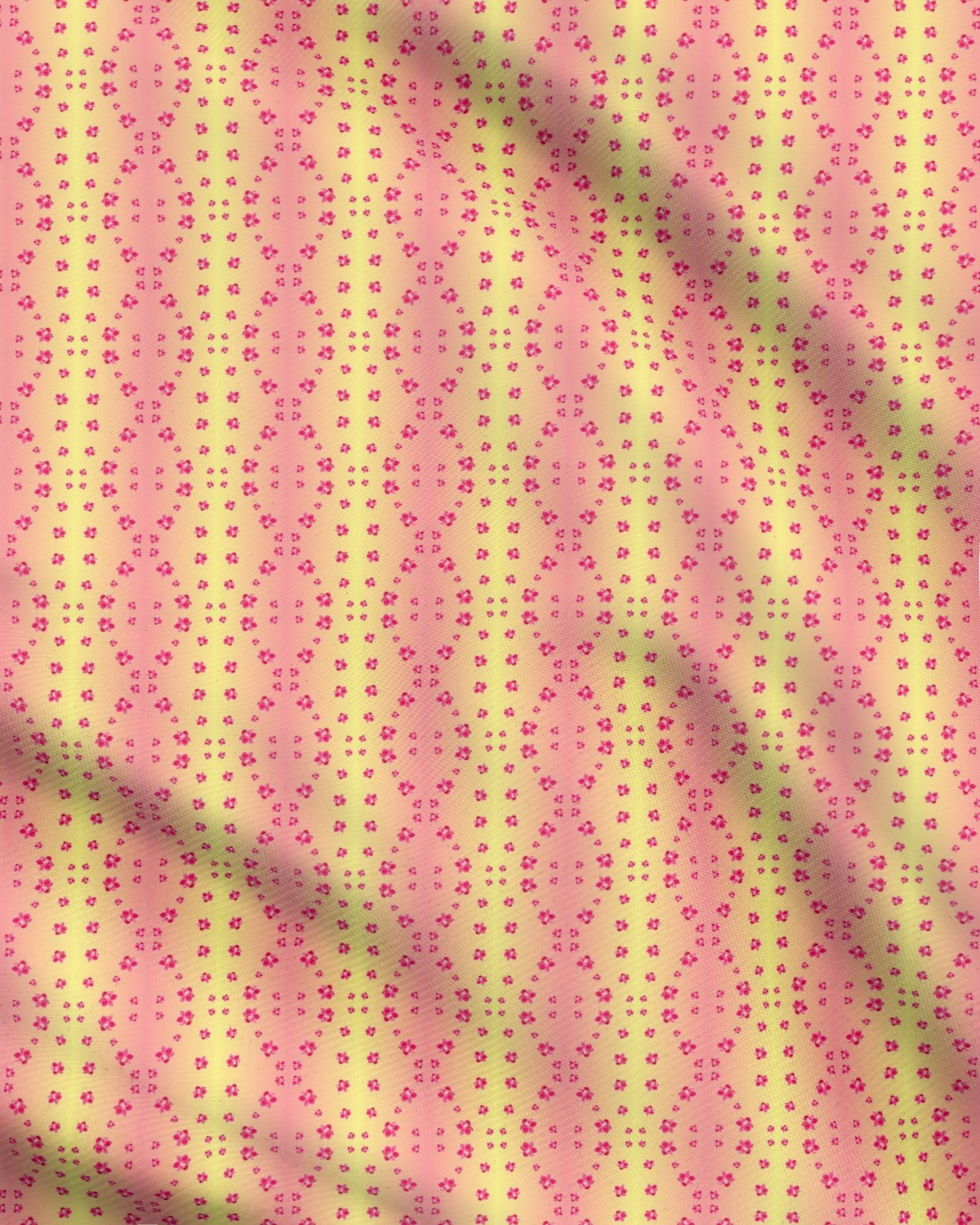 Melammu red orchid scattered on yellow to pink gradient fabric