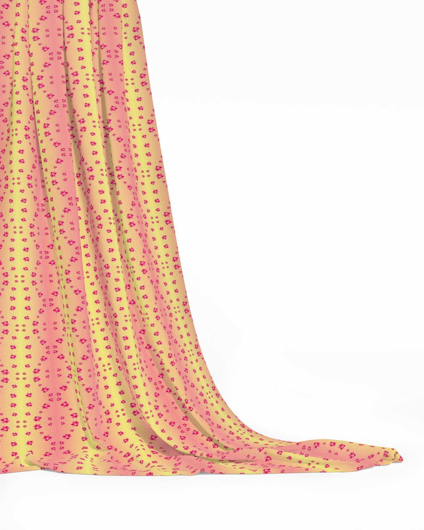 Melammu red orchid scattered on yellow to pink gradient fabric