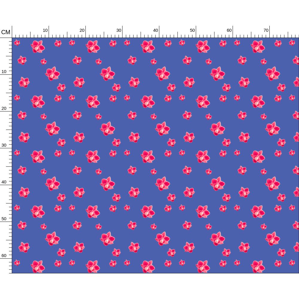 Melammu red orchid scatter on blue fabric