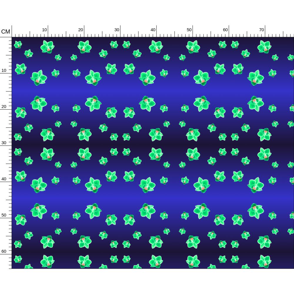 Melammu neon green orchid on navy blue gradient wave fabric