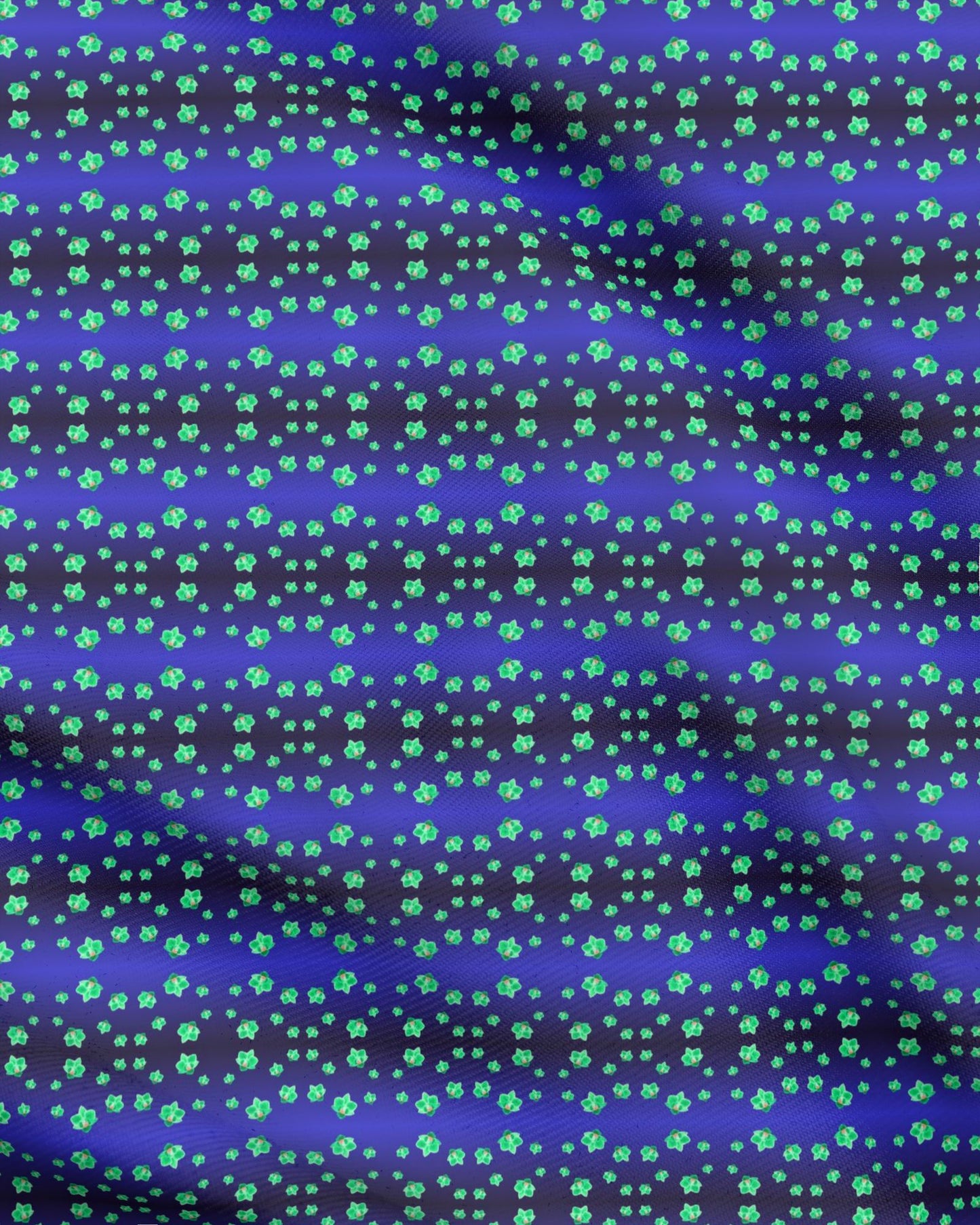 Melammu neon green orchid on navy blue gradient wave fabric