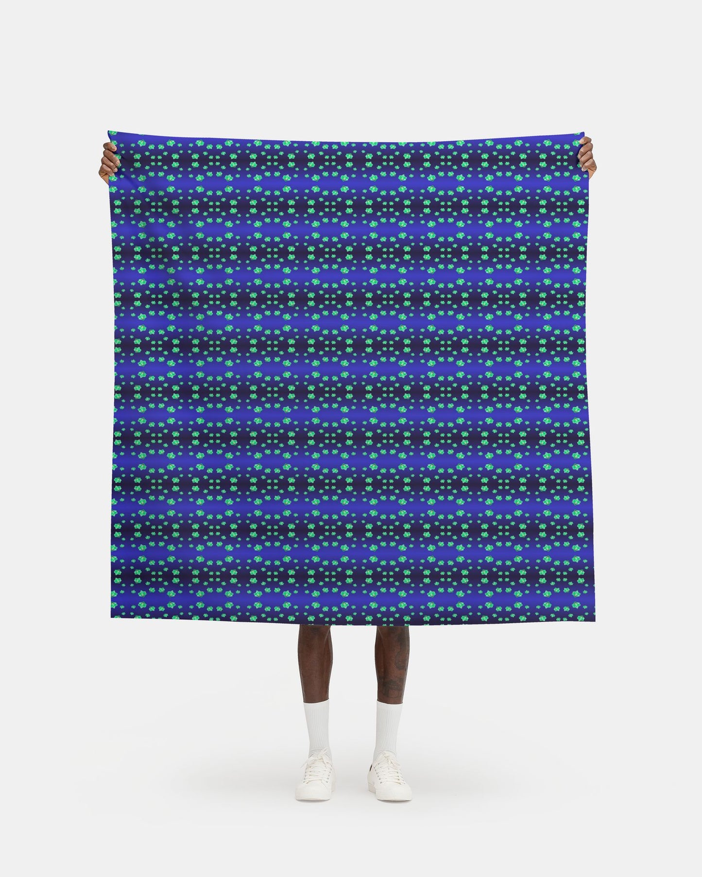 Melammu neon green orchid on navy blue gradient wave fabric