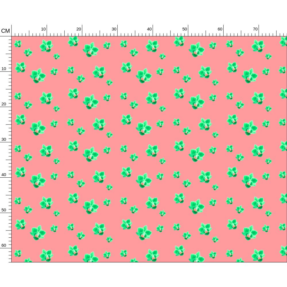 Melammu neon green orchids on pink fabric