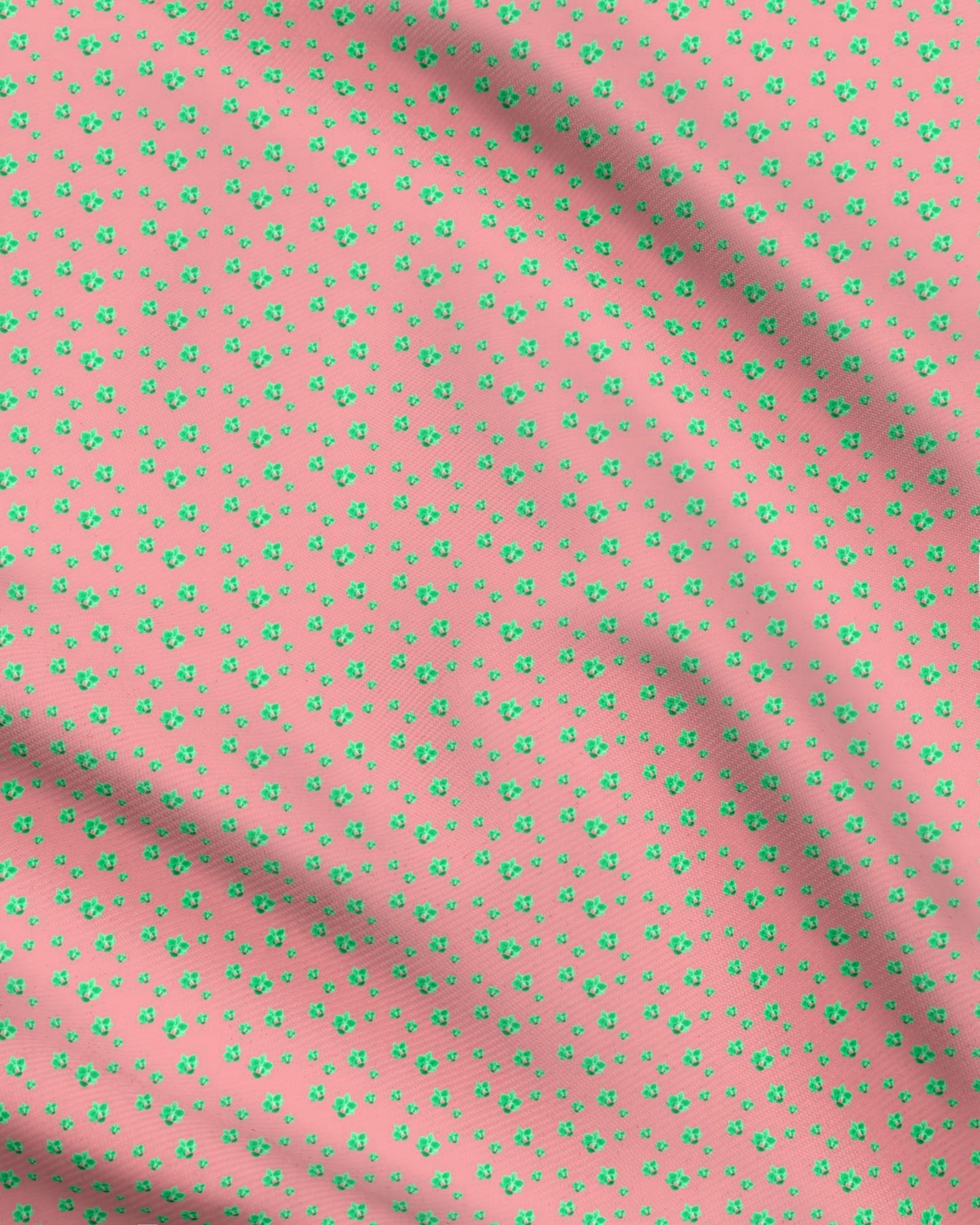 Melammu neon green orchids on pink fabric