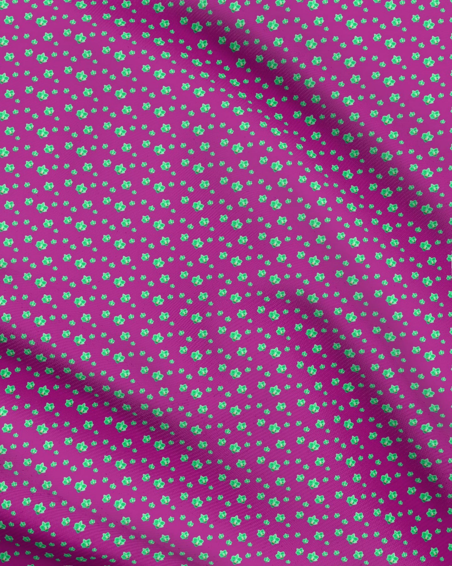 Melammu neon green orchids on dark magenta half drop fabric