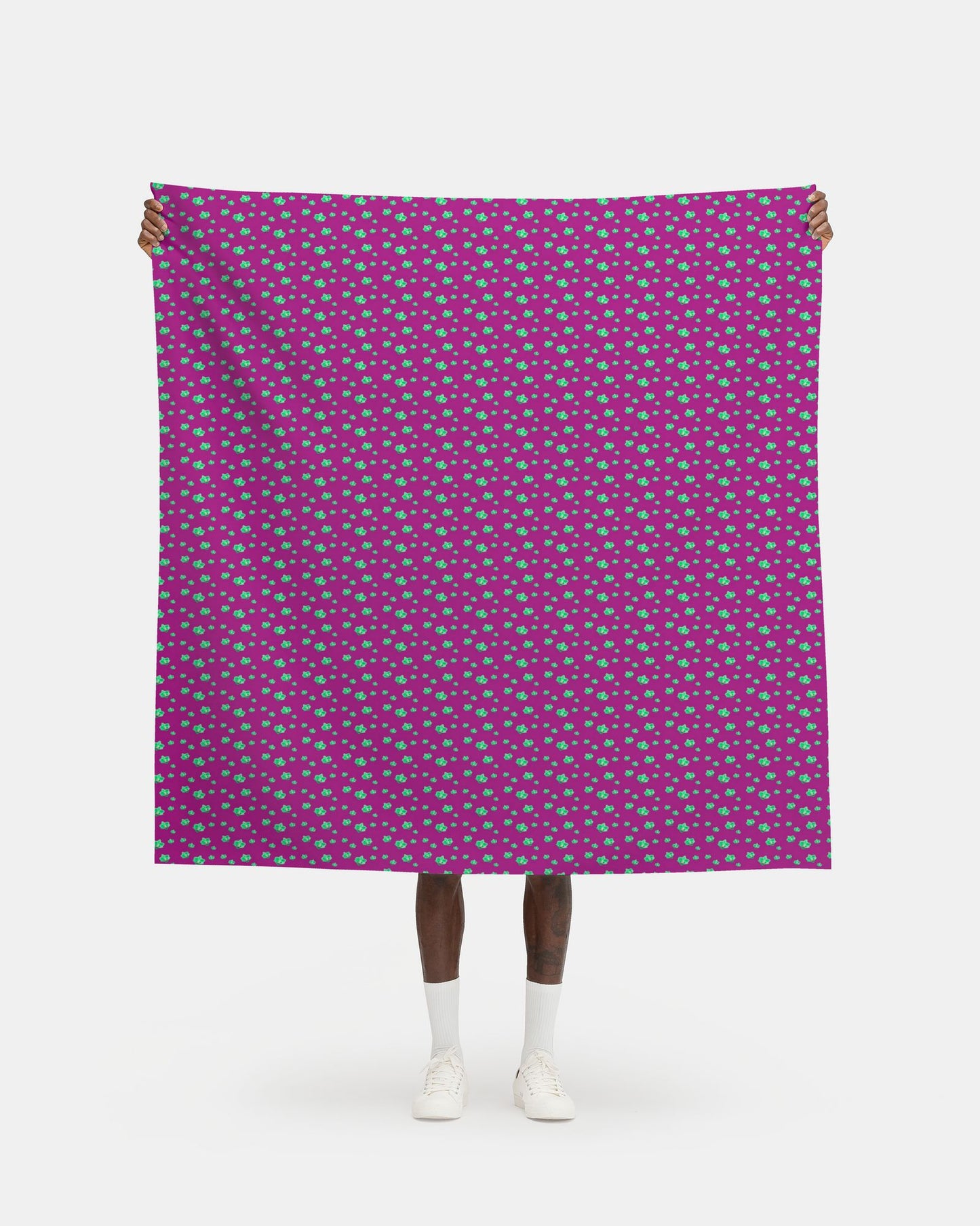 Melammu neon green orchids on dark magenta half drop fabric