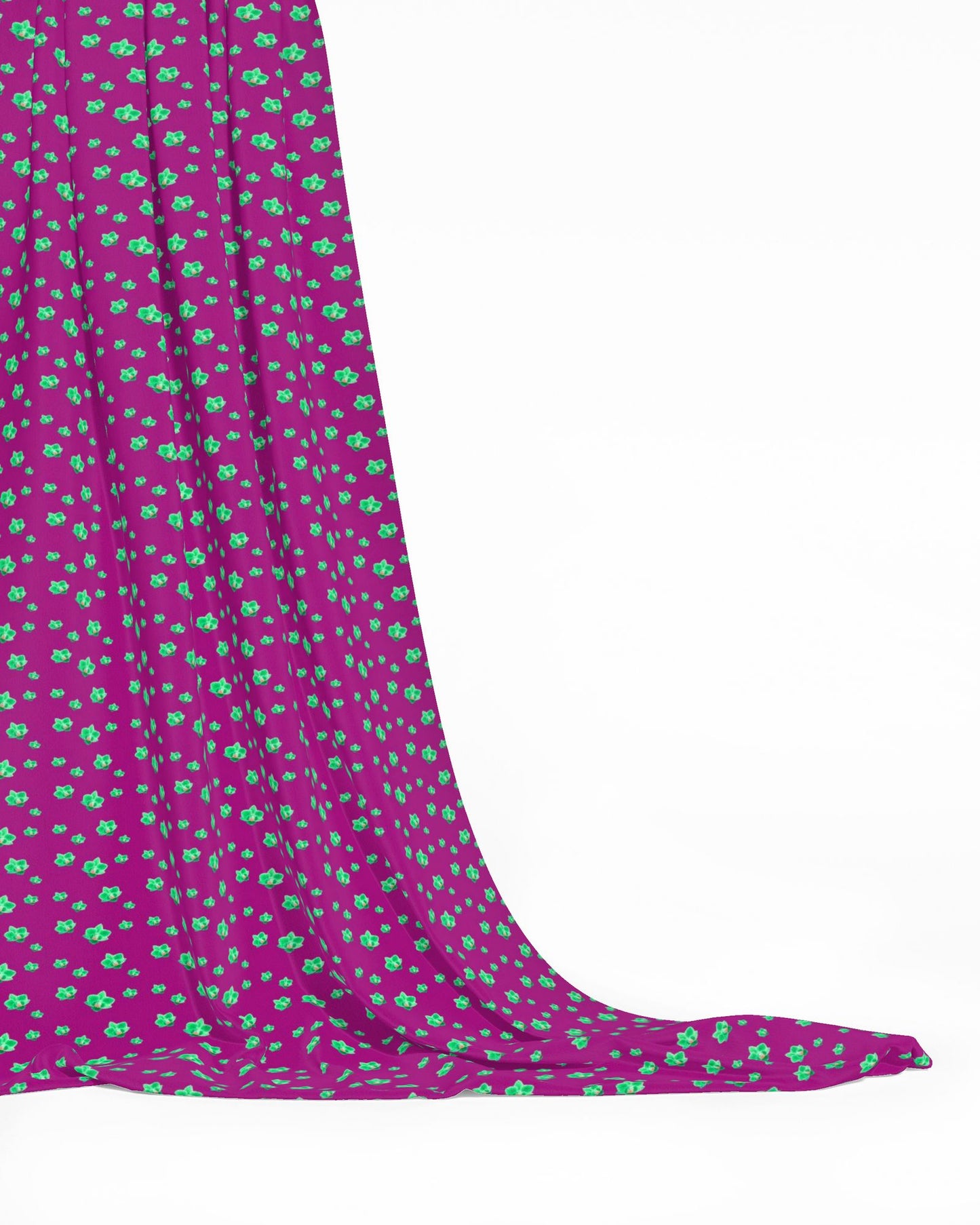 Melammu neon green orchids on dark magenta half drop fabric