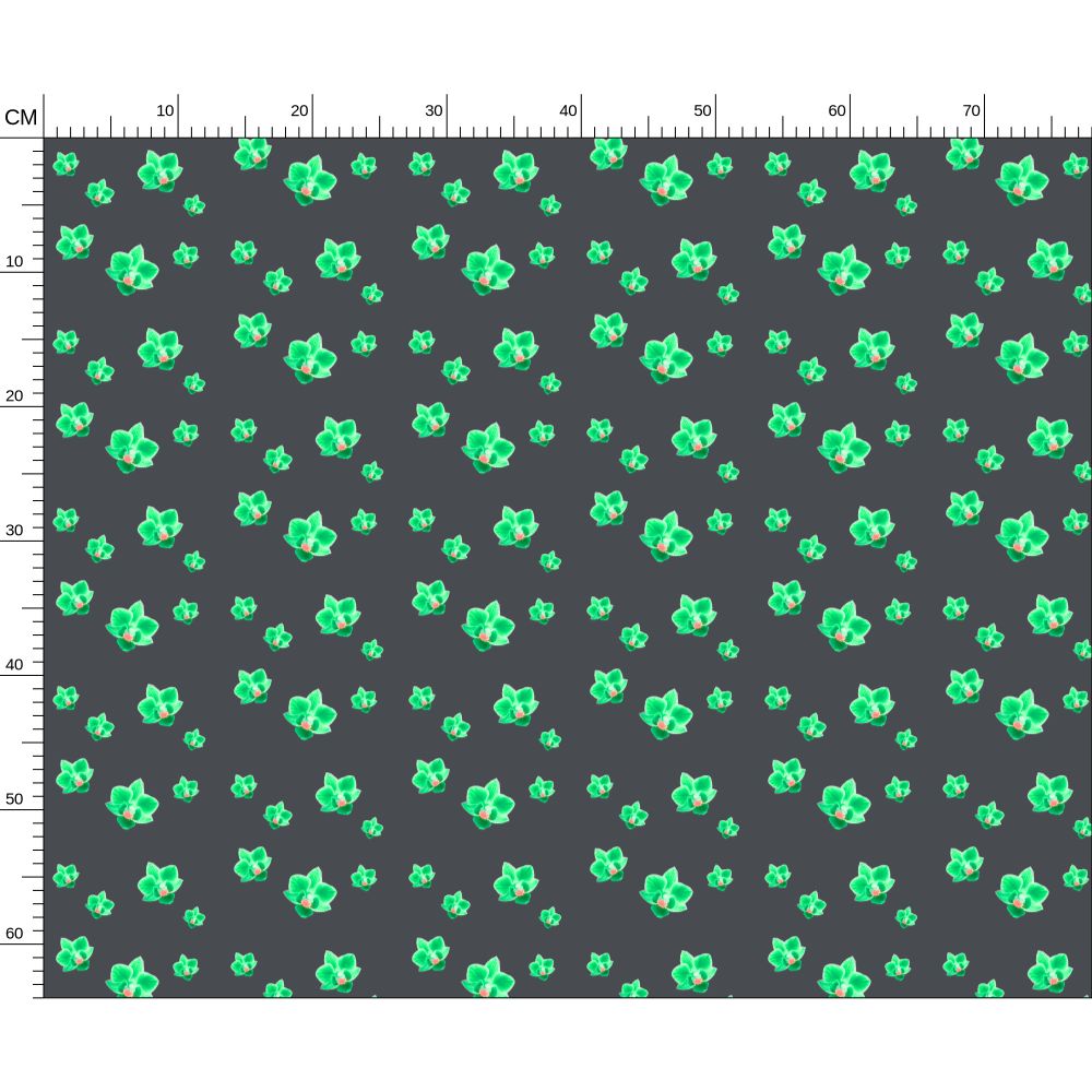 Melammu neon green orchids on charcoal fabric