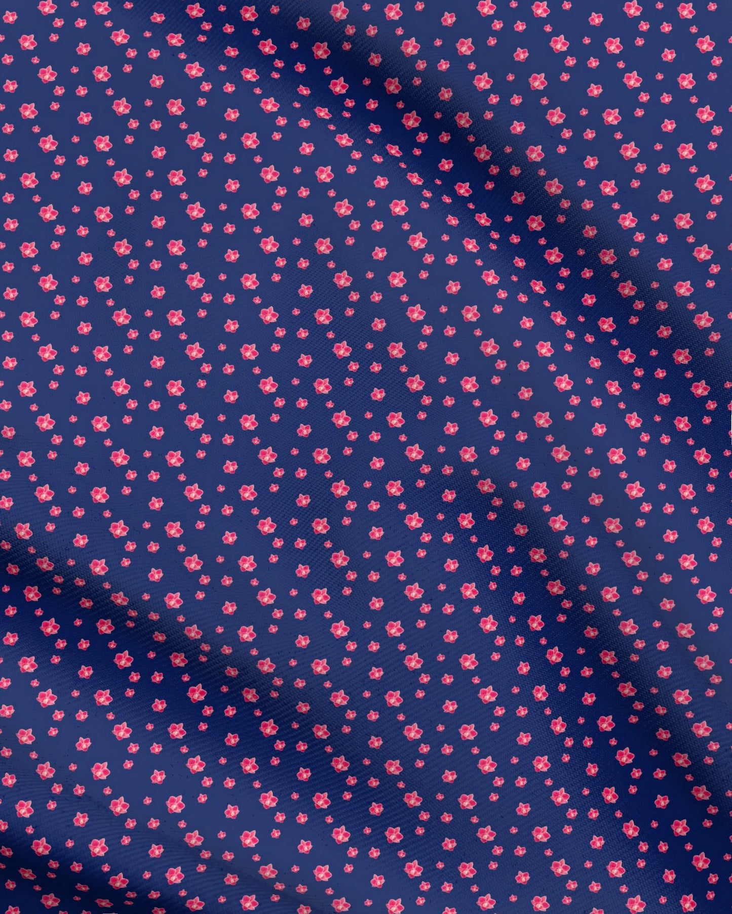 Melammu bright pinky red orchids on navy fabric