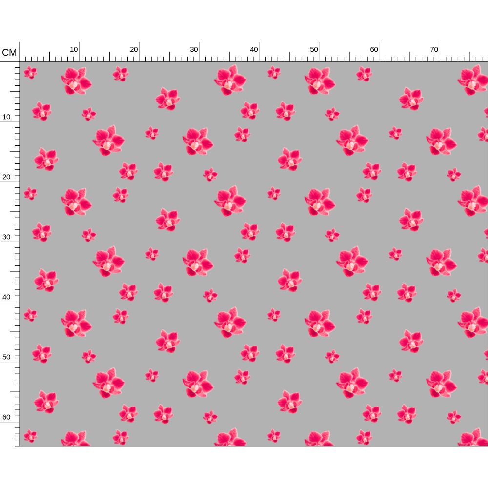 Melammu pink red orchids on grey back fabric