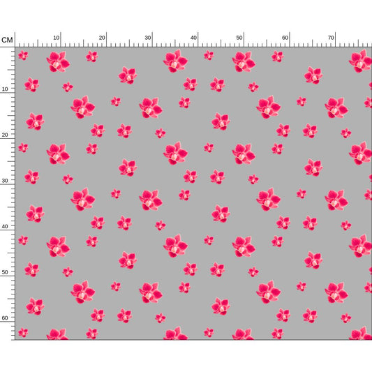 bright bold infrared orchids on light grey melammu designer artist fabric botanical design