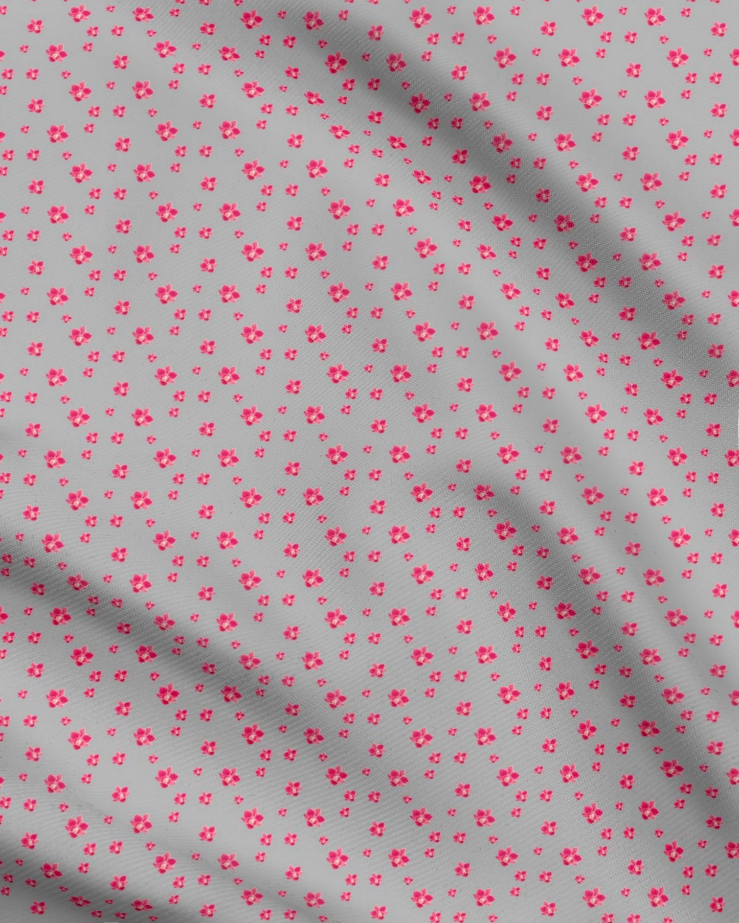 Melammu pink red orchids on grey back fabric